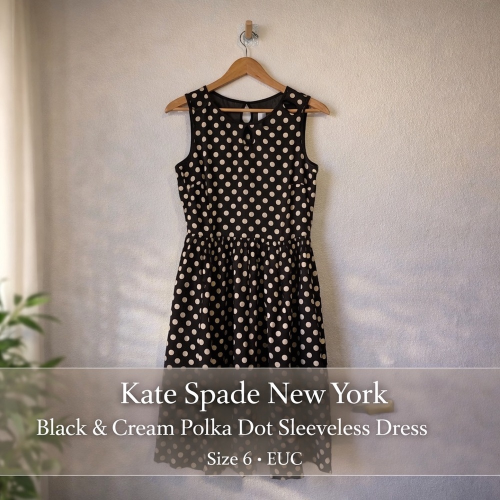 Kate Spade New York Silk Blend Black & Cream Polka Dot Dress Size 6